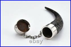 Long Scottish Silver and Horn Snuff Mull with Round Agate 19th Century
