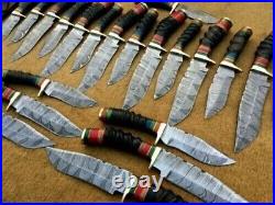 Lot Of 20 Custom handmade Damascus steel knives with IMPALA HORN