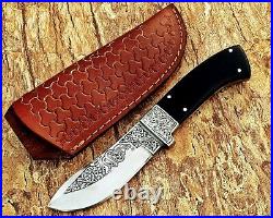 Louis Salvation Best-seller Handmade Engraved Hunting Knife With Bull Horn Handl