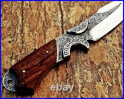 Louis Salvation Hand Engraved Hunting Dagger Knife With Ash Wood Handle