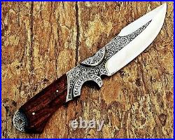Louis Salvation Hand Engraved Hunting Dagger Knife With Ash Wood Handle
