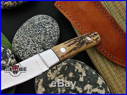 Loveless Style Custom Made D-2 Tool Steel Stag Horn Chute Knife With Pouch