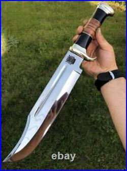 Luxury Hunting Knife with Horn Handle 18-Inch Bowie Knife & Leather Sheath