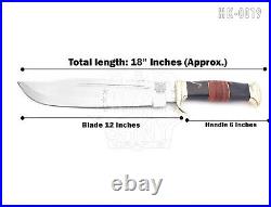 Luxury Hunting Knife with Horn Handle 18-Inch Bowie Knife & Leather Sheath