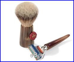Luxury Omega Hox Horn Silver Tip Badger Shaving Set with MACH 3 Razor. Made in i