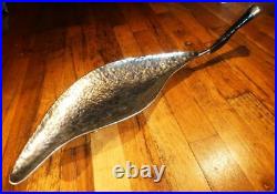 MCM 22 Hand Hammered Leaf Shape 3 Leg Silver Tray With Ram Horn Handle