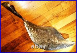 MCM 22 Hand Hammered Leaf Shape 3 Leg Silver Tray With Ram Horn Handle