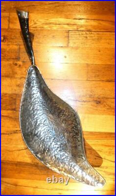 MCM 22 Hand Hammered Leaf Shape 3 Leg Silver Tray With Ram Horn Handle