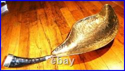 MCM 22 Hand Hammered Leaf Shape 3 Leg Silver Tray With Ram Horn Handle