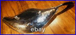 MCM 22 Hand Hammered Leaf Shape 3 Leg Silver Tray With Ram Horn Handle