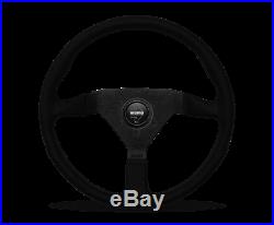 MOMO Monte Carlos Black Alcantara Steering Wheel with Silver Porsche Horn Button