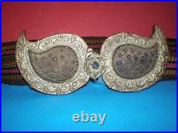Macedonian/Greek/Bulgarian handmade old authentic silver buckles with horn tile