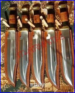 Mae Buy 4 1 Free Rambo Custom Handmade D2 Steel Knives With Horn, Leather, Bra