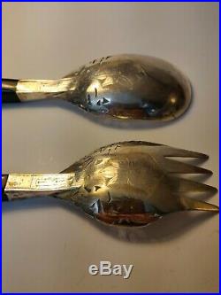 Malay Antique Horn Serving Spoons with Silver Mounts