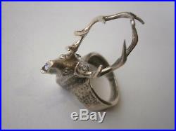 Massive ring DEER with horns Sterling SILVER Cervus Jewelry gift Stone Unisex