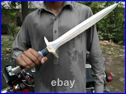 Mbhand Made Damascus Steel Hunting Sword, With Leather Sheath