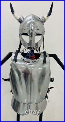 Medieval Armour Breastplate Jacket with Horn Norman Helmet Chest Armour Jacket