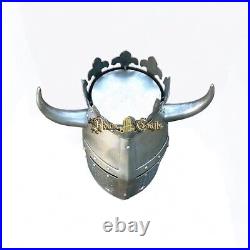 Medieval Crested Great Helmet With Metal Horns/Halloween/Christmas Gift Item