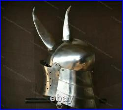 Medieval Frog Mouth Helmet with metal Horns suitable for LARP Cosplay costume
