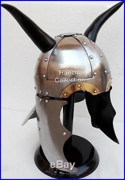 Medieval Knight Costume Armor Viking Barbarian Warrior Helmet with Black Horns