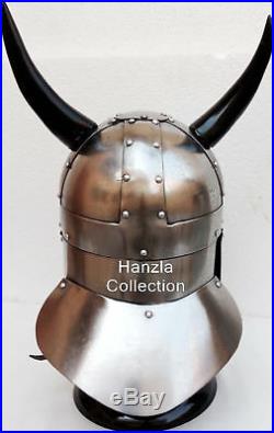Medieval Knight Costume Armor Viking Barbarian Warrior Helmet with Black Horns