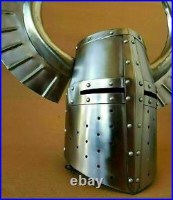 Medieval Knight Crusader Armour Helmet With Metal Horned