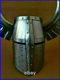 Medieval Knight Crusader Armour Helmet With Metal Horned