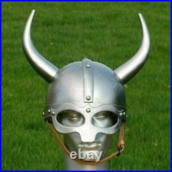 Medieval Knight Steel Fantasy Viking Helmet with Metal Horns For Halloween Gift