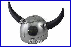 Medieval Steel Helmet Armor With Horn SCA LARP Silver Finish Helmet