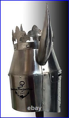 Medieval TEMPLAR Crusader Knight Grand Master Helmet with Metal Horn 18GA Hallow