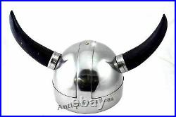 Medieval VIKING Helmet Armor With Horn SCA LARP Silver Finish Wearable Helmet