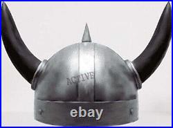 Medieval VIKING Helmet Armor With Horn SCA LARP Silver Finish Wearable Helmet