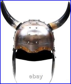 Medieval Viking Helmet with Horns Large Silver Design