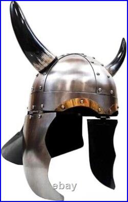 Medieval Viking Helmet with Horns Large Silver Design