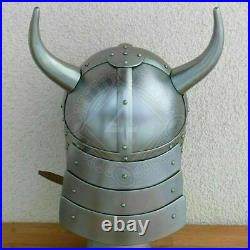 Medieval Viking helmet 18 gauge Steel Knight Fantasy with brass Shield & Horn