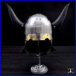 Medieval Viking's Horn Helmet Historical Helmet With Display Stand For Halloween