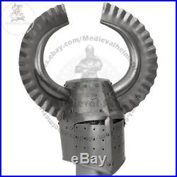 Medieval helmet Templar crusader knight with metal horn helloween gift item