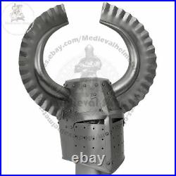 Medieval helmet templar crusader knight with metal horn Christmas gift item