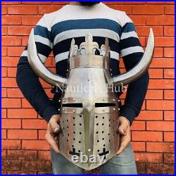 Medieval knight helmet Knight helmet with big iron horns Medieval helmet