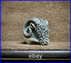 Mens Custom Made Ram with Horns 925 Sterling Silver Ring Size 10