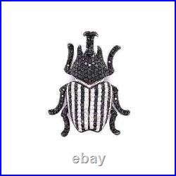Mighty Beetle With Studded Horn Black Shiny Onyx & White CZ 4.48CT Unique Brooch