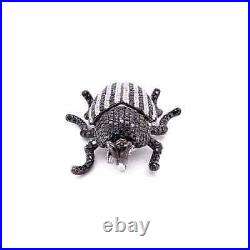 Mighty Beetle With Studded Horn Black Shiny Onyx & White CZ 4.48CT Unique Brooch