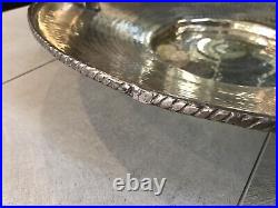 Modern Silver Plate And Brass Hand Hammered Bowl With Ram Horns