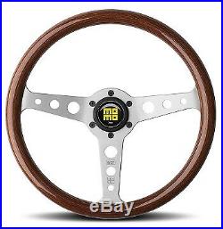 Momo Indy Heritage Mahogany Wood Steering Wheel with Silver Spokes 350mm