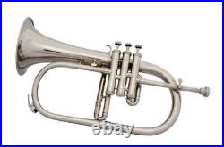 Music World Bb Flat Silver Nickel Flugel Horn With Free Hard Case Mouthpiece