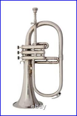 Music World Bb Flat Silver Nickel Flugel Horn With Free Hard Case Mouthpiece
