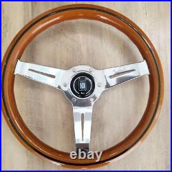 NARDI Classic 330mm 13in Mahogany Wood Steering Wheel with Silver Chrome Finish