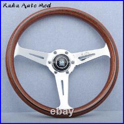 NARDI Classic 360mm Mahogany Wood Steering Wheel with Silver Chrome Finish