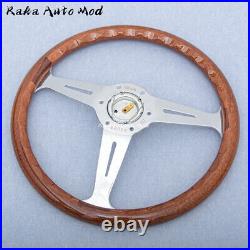 NARDI Classic 360mm Mahogany Wood Steering Wheel with Silver Chrome Finish