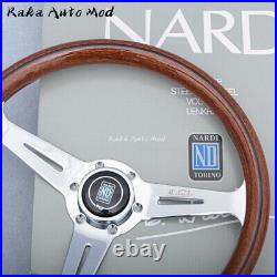 NARDI Classic 360mm Mahogany Wood Steering Wheel with Silver Chrome Finish